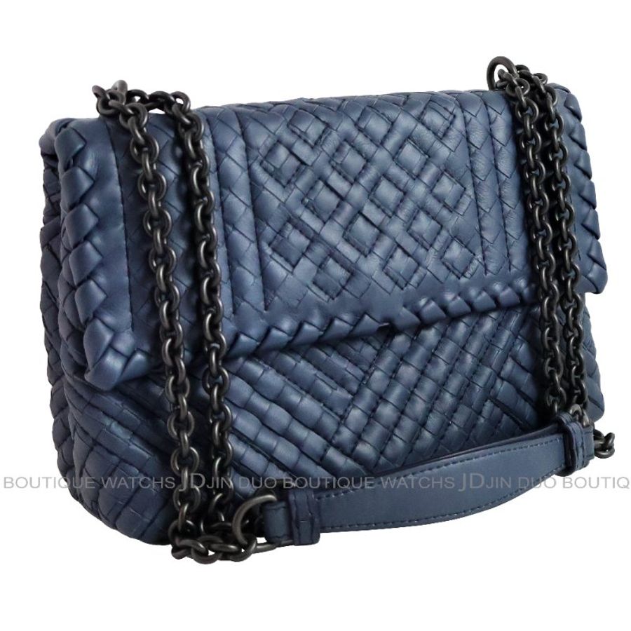金鐸精品~C689 BOTTEGA VENETA BV 寶緹嘉 藍色小羊皮全編織掀蓋鍊帶 側肩背包-2
