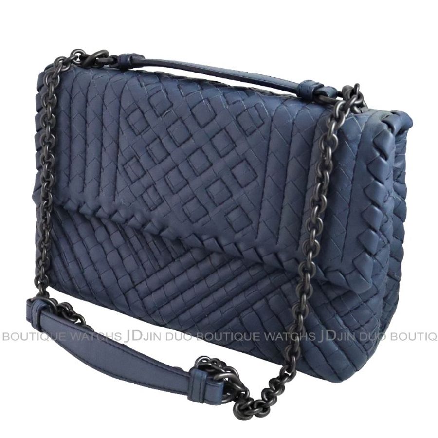 金鐸精品~C689 BOTTEGA VENETA BV 寶緹嘉 藍色小羊皮全編織掀蓋鍊帶 側肩背包-3