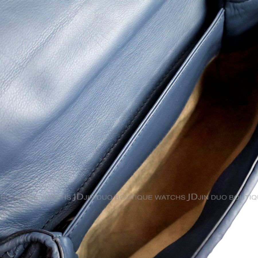 金鐸精品~C689 BOTTEGA VENETA BV 寶緹嘉 藍色小羊皮全編織掀蓋鍊帶 側肩背包-7