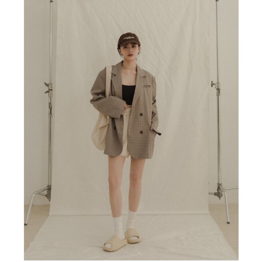 全新PAZZO千鳥格排釦西裝外套 咖 M. oversize-0