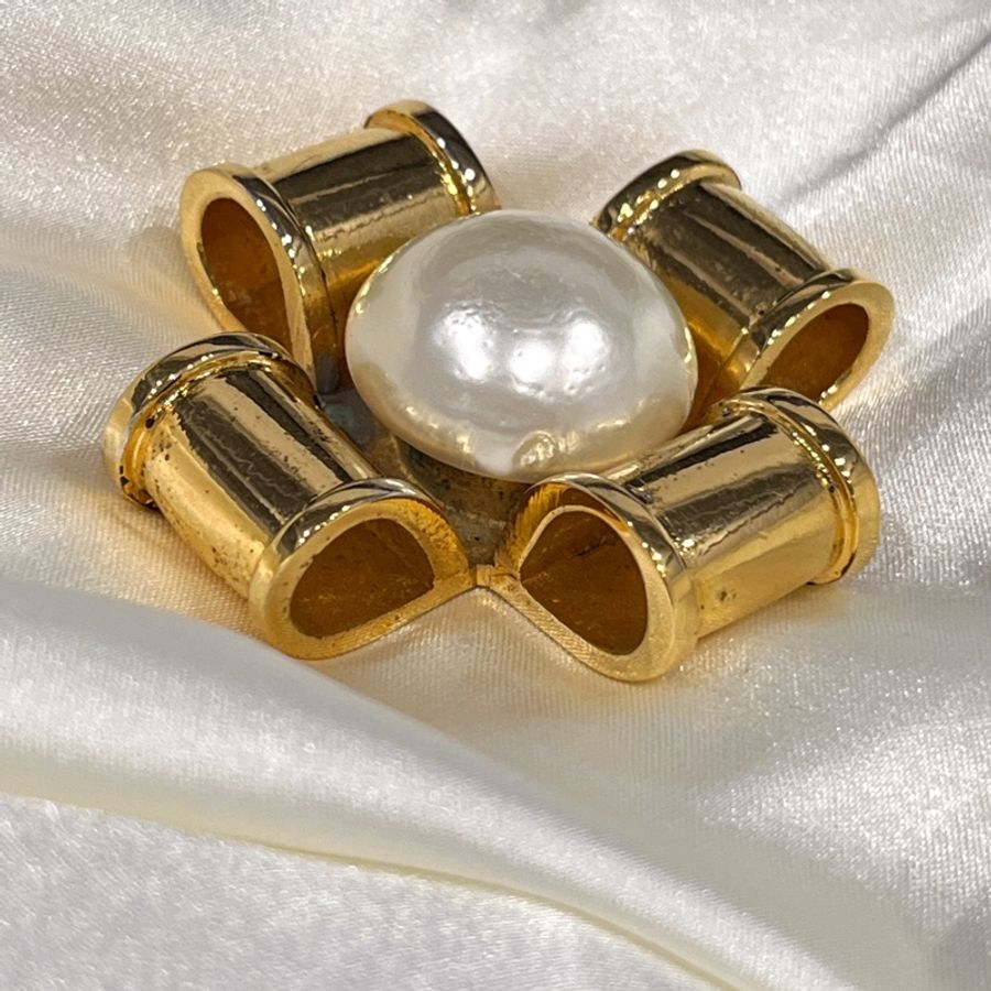 CHAENL 香奈兒VINTAGE 金色立體珍珠 十字造型別針/胸針/配件-2