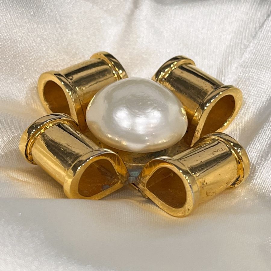 CHAENL 香奈兒VINTAGE 金色立體珍珠 十字造型別針/胸針/配件-5