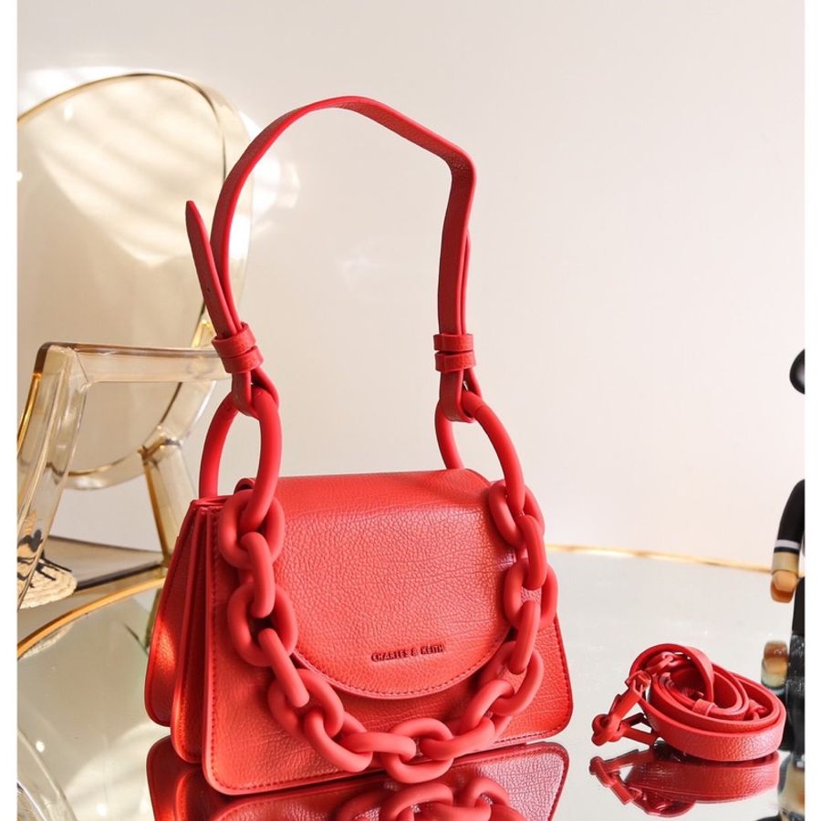 Charles & keith 新加坡 小ck CK2-50270420 粗鏈條翻蓋女手提包-0