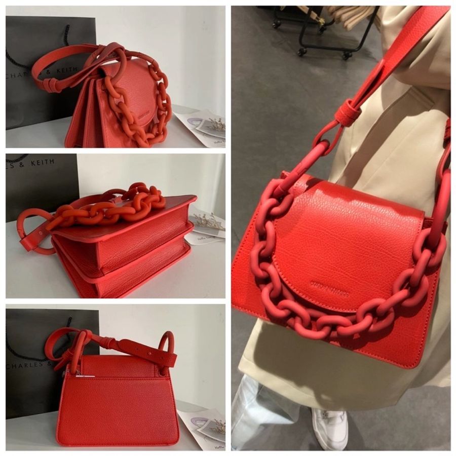 Charles & keith 新加坡 小ck CK2-50270420 粗鏈條翻蓋女手提包-3