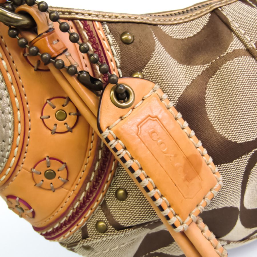 【日本直送】Coach Soho Signature Stitched Small Hobo 10482 女式帆布、皮革手提包、單肩包 米色、金色-7
