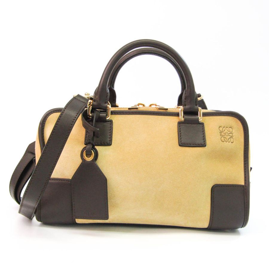 【日本直送】Loewe Amazona Amazona28 352.61.NO3 女款麂皮,皮革手提包米色,深棕色-0