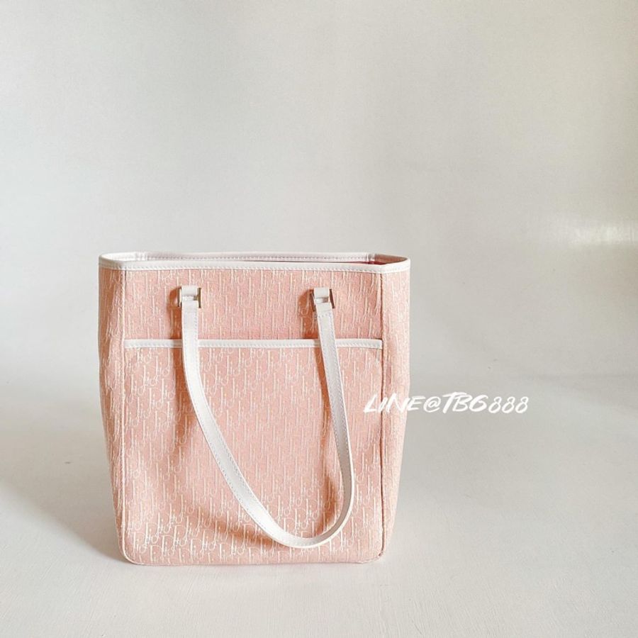 絕版 Dior Vintage Pink Logo Canvas Tote 粉色小Logo托特包-1
