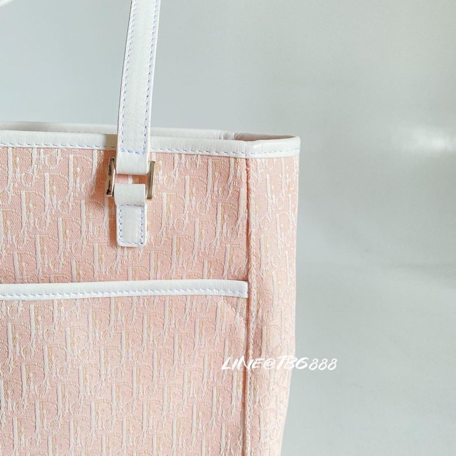 絕版 Dior Vintage Pink Logo Canvas Tote 粉色小Logo托特包-2