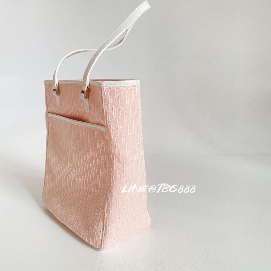 絕版 Dior Vintage Pink Logo Canvas Tote 粉色小Logo托特包-5
