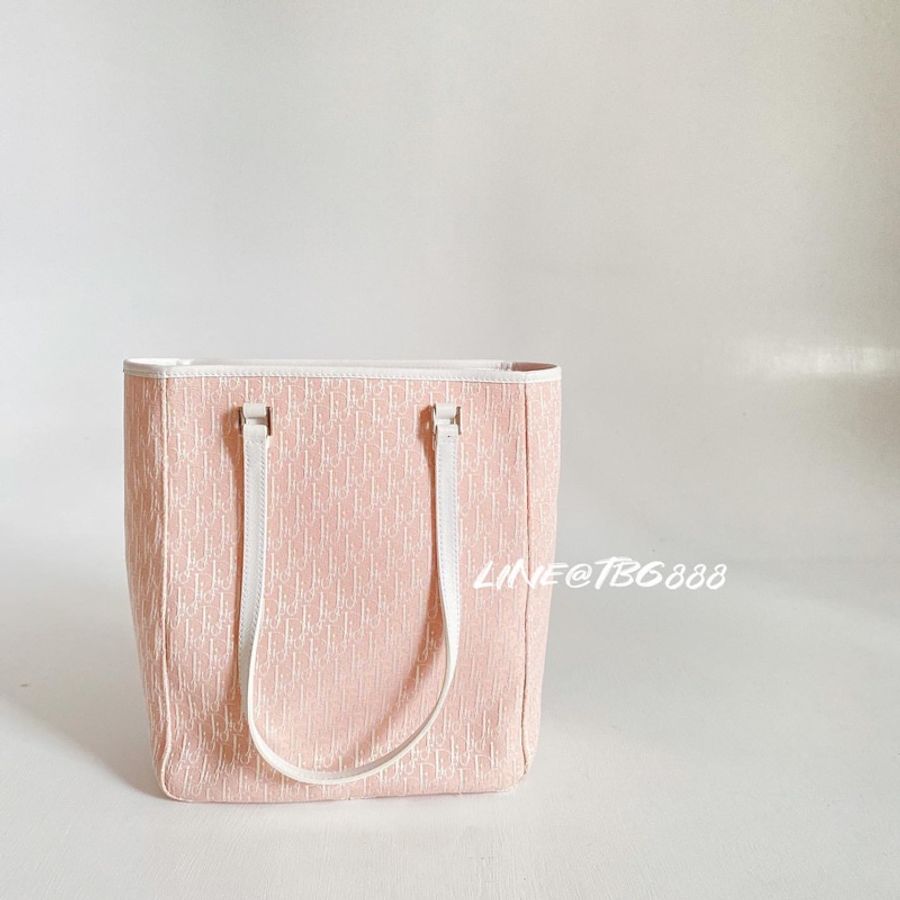 絕版 Dior Vintage Pink Logo Canvas Tote 粉色小Logo托特包-6