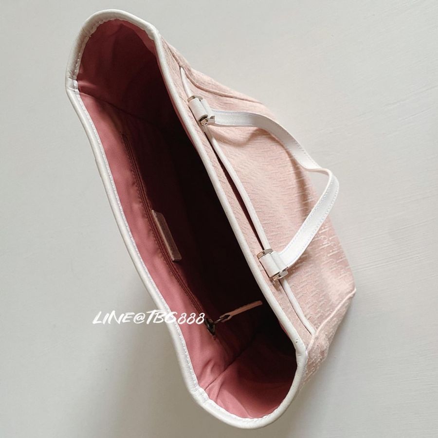 絕版 Dior Vintage Pink Logo Canvas Tote 粉色小Logo托特包-7