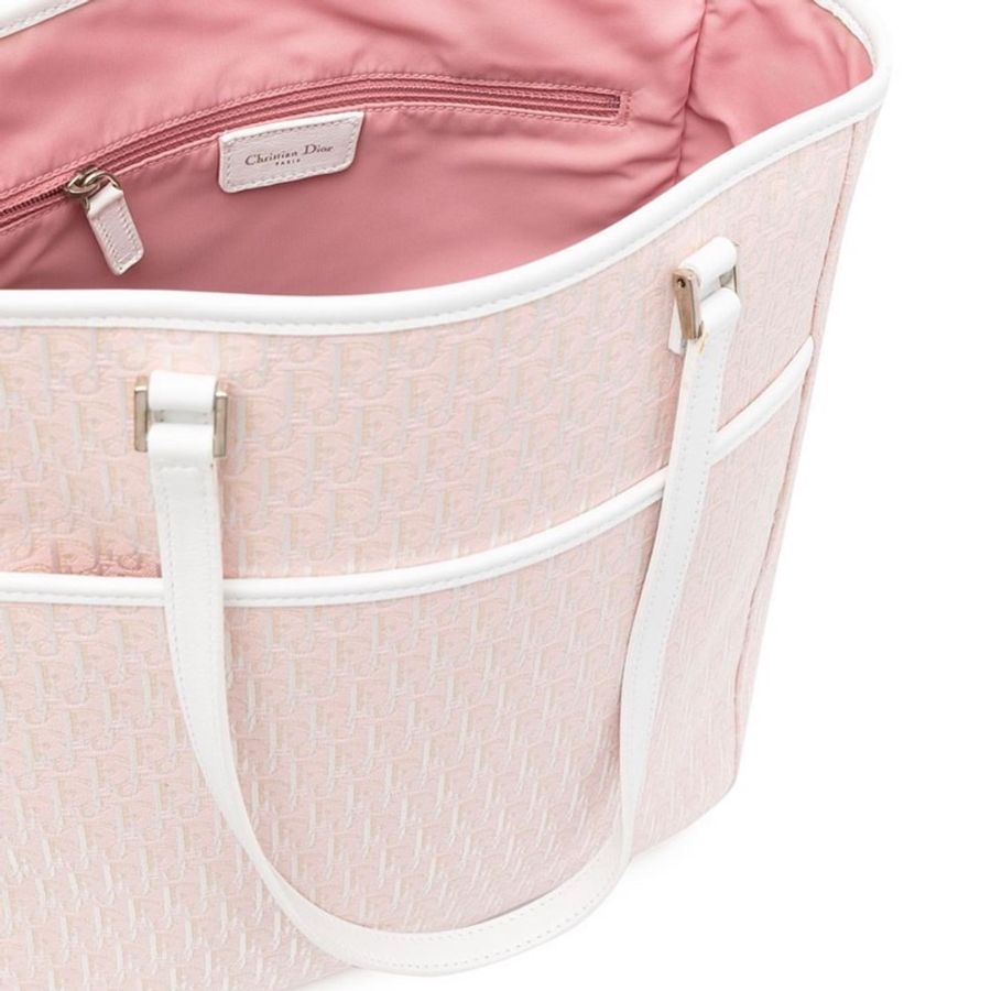 絕版 Dior Vintage Pink Logo Canvas Tote 粉色小Logo托特包-8