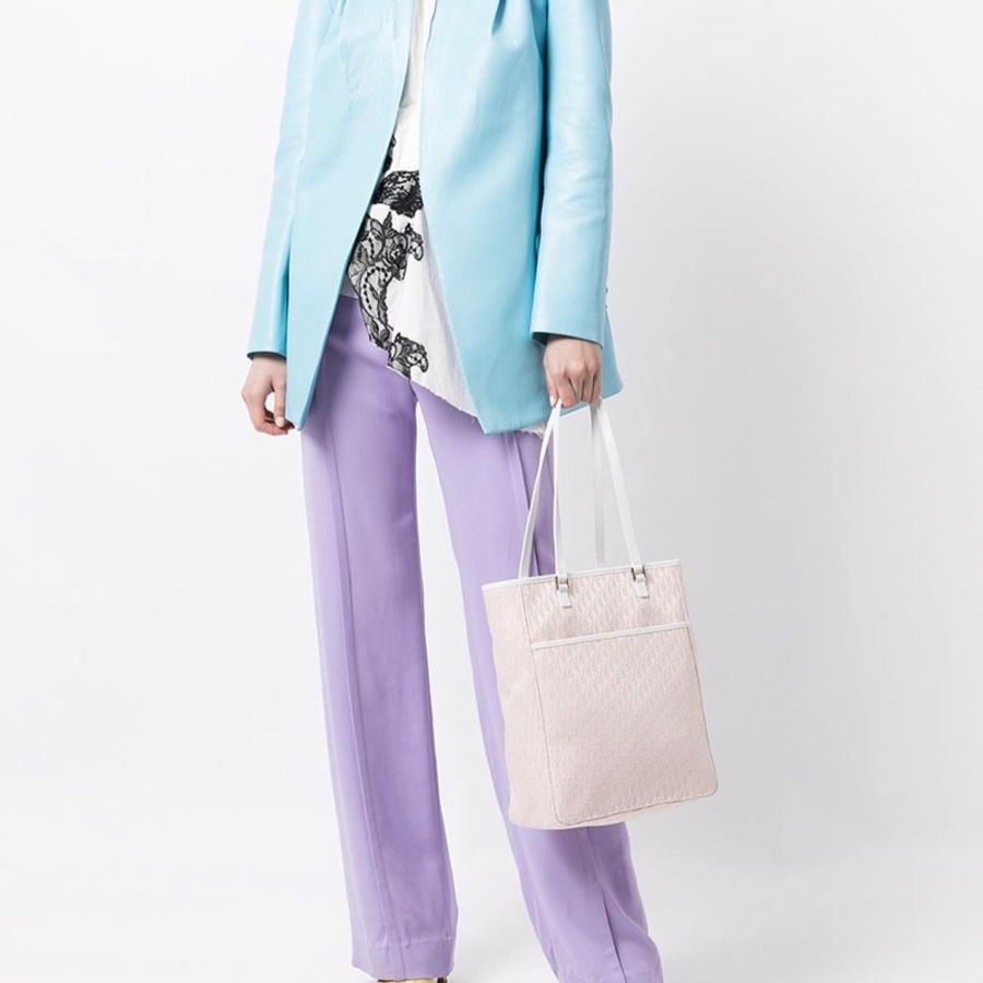絕版 Dior Vintage Pink Logo Canvas Tote 粉色小Logo托特包-9
