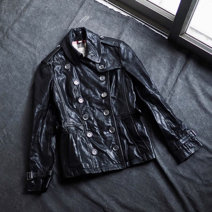 burberry經典羊皮皮衣 古董羔羊革真皮 風風衣皮外套 Leather iacket-0
