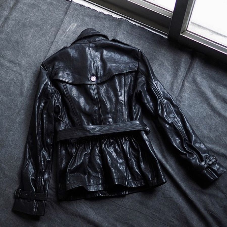 burberry經典羊皮皮衣 古董羔羊革真皮 風風衣皮外套 Leather iacket-1