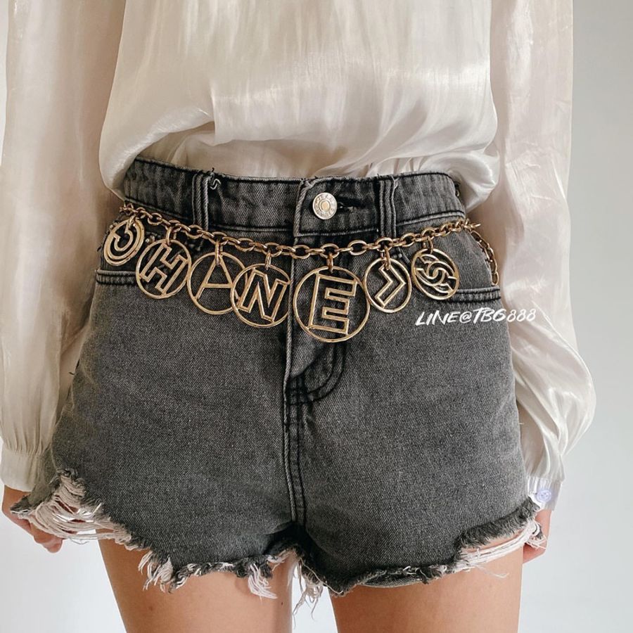 Chanel 古銅金簍空logo腰鍊-1