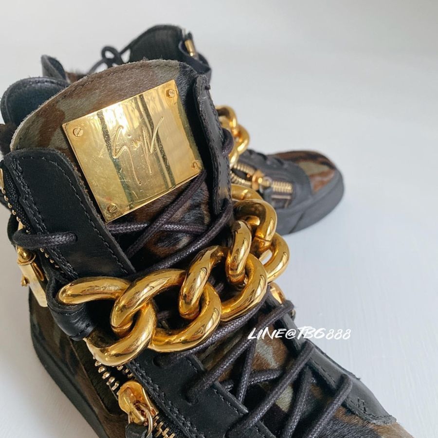 Giuseppe Zanotti 馬毛迷彩金屬鏈高筒鞋-5