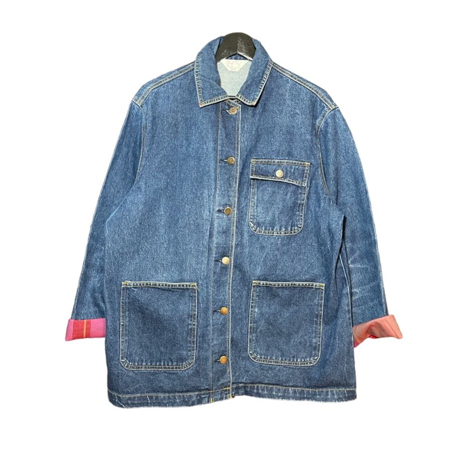 顛復古⚡️美國製八零年代格紋拼接袖工作服牛仔外套❤️男女皆可-0