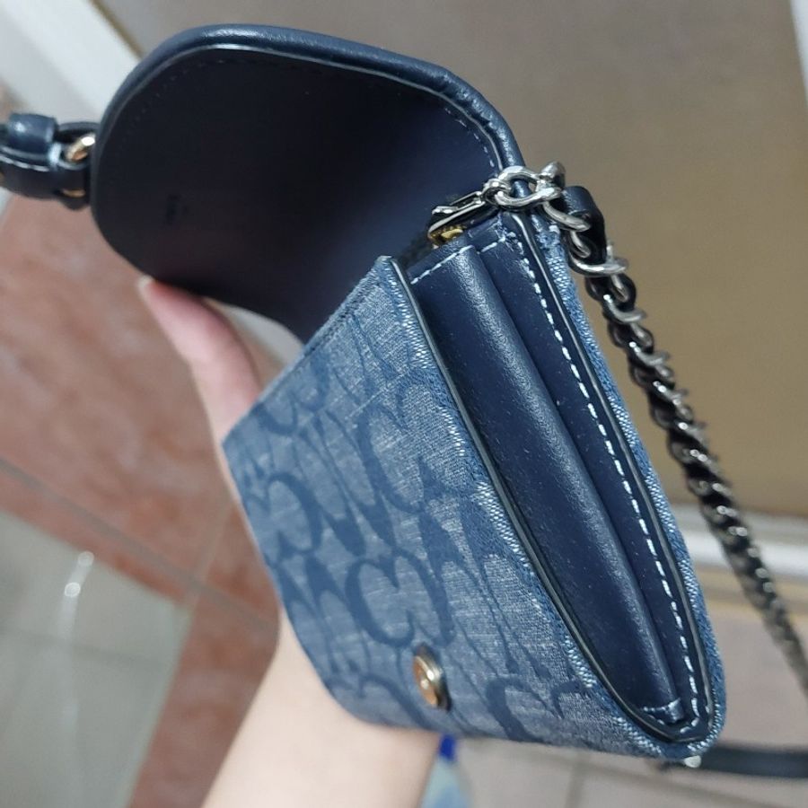 COACH 香布蕾 中夾 WOC + 改造 套件 內膽 卡包 鏈條 揹帶 皮夾 錢包 牛仔 藍色 小廢包-17