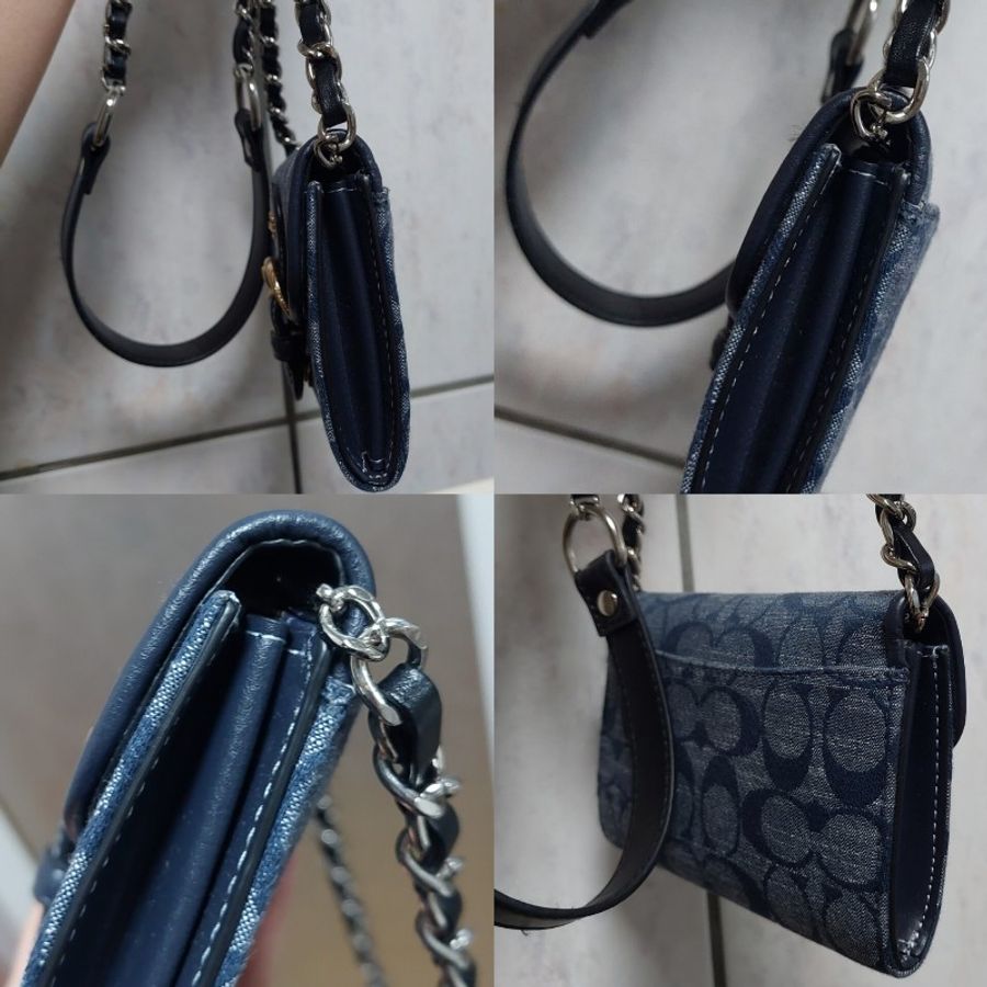 COACH 香布蕾 中夾 WOC + 改造 套件 內膽 卡包 鏈條 揹帶 皮夾 錢包 牛仔 藍色 小廢包-19