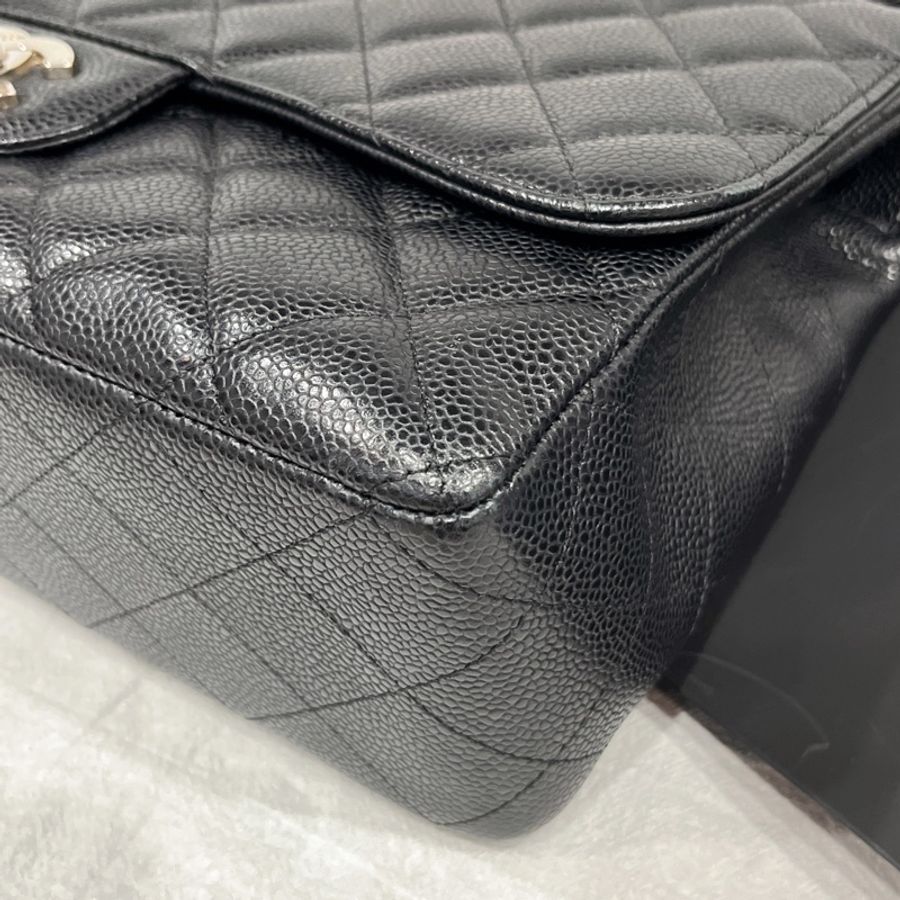 CHANEL 香奈兒 黑色菱格紋 荔枝皮 單蓋銀扣 COCO JUMBO 30公分 肩背包/斜背包-3