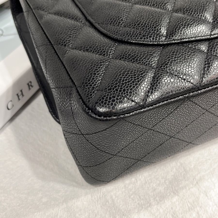 CHANEL 香奈兒 黑色菱格紋 荔枝皮 單蓋銀扣 COCO JUMBO 30公分 肩背包/斜背包-4