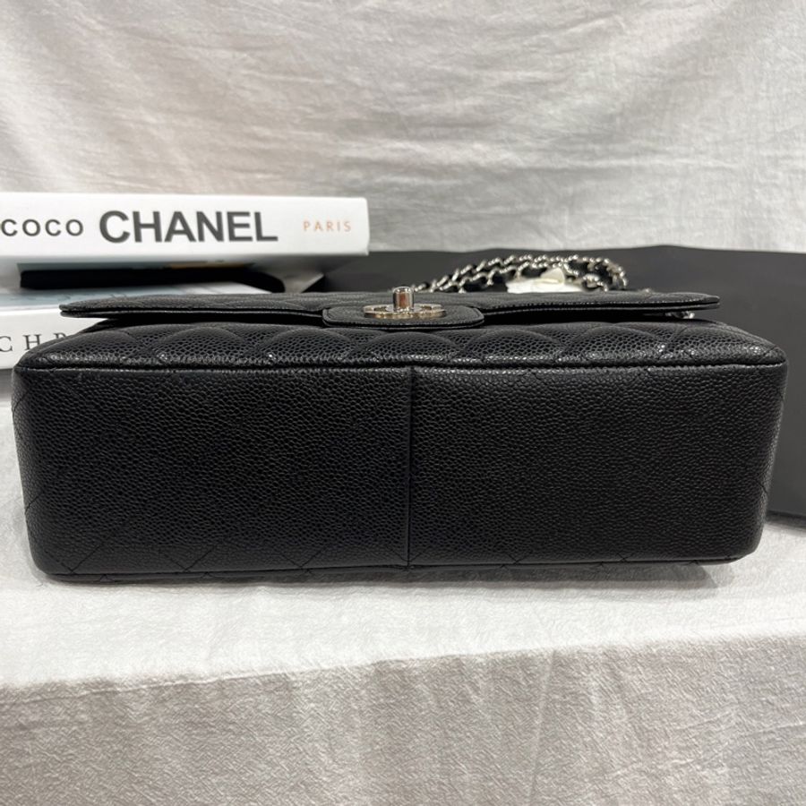 CHANEL 香奈兒 黑色菱格紋 荔枝皮 單蓋銀扣 COCO JUMBO 30公分 肩背包/斜背包-6