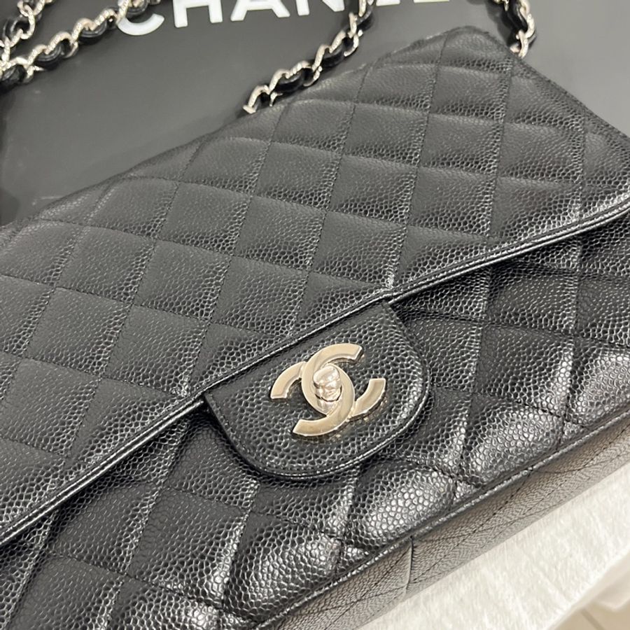 CHANEL 香奈兒 黑色菱格紋 荔枝皮 單蓋銀扣 COCO JUMBO 30公分 肩背包/斜背包-7