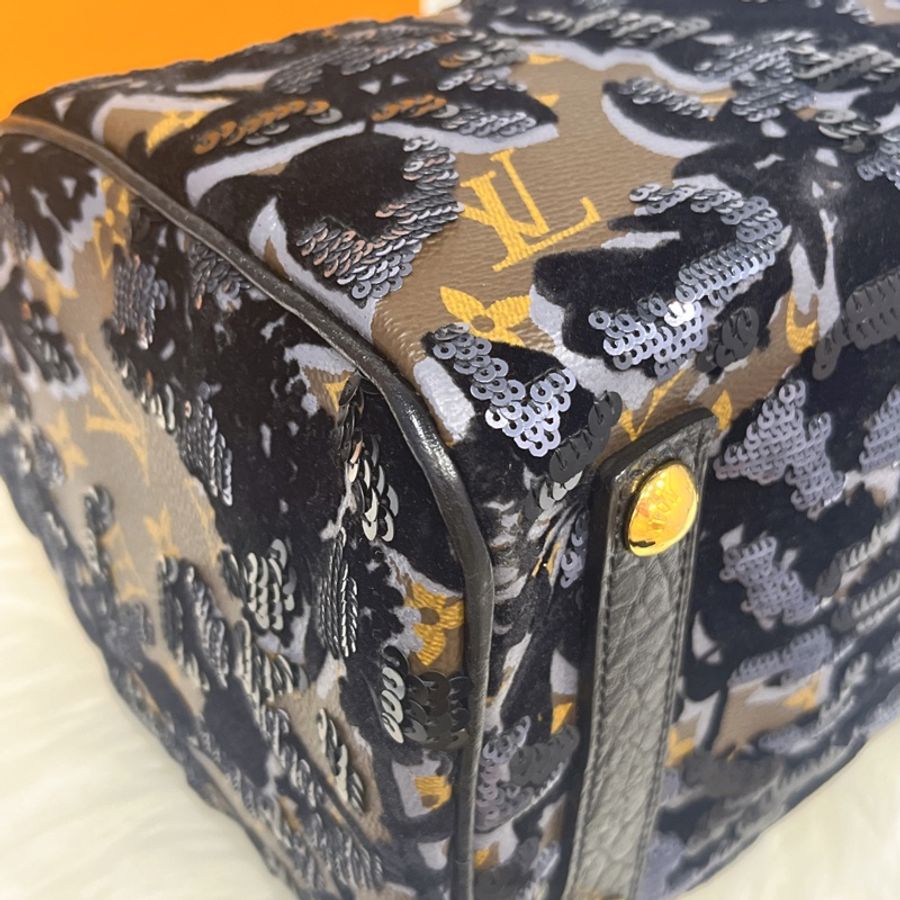 Louis Vuitton LV 限量款 老花字紋 絲絨亮片speedy 30公分波士頓包/手提包 M40436-2