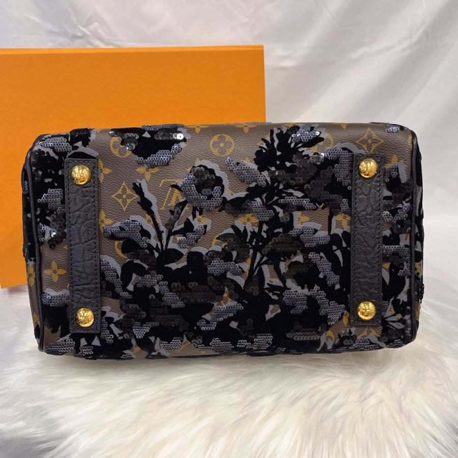 Louis Vuitton LV 限量款 老花字紋 絲絨亮片speedy 30公分波士頓包/手提包 M40436-6