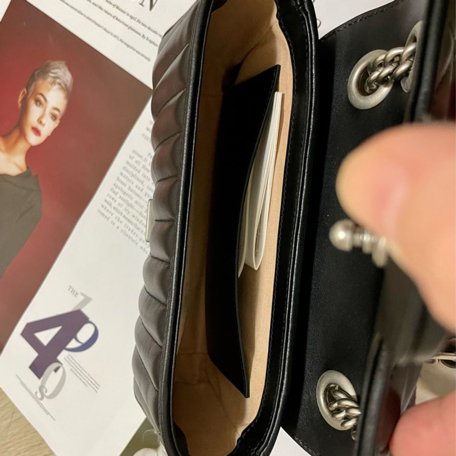 出清🎉🎉正品全新 GUCCI 446744 Marmont 新款GG Marmont絎縫系列銀釦掀蓋肩背/斜背包 23公分-8