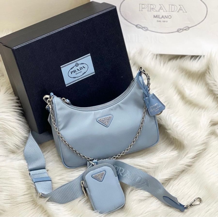 Prada Re-Edition 2005再生尼龍手袋-霧霾藍-0