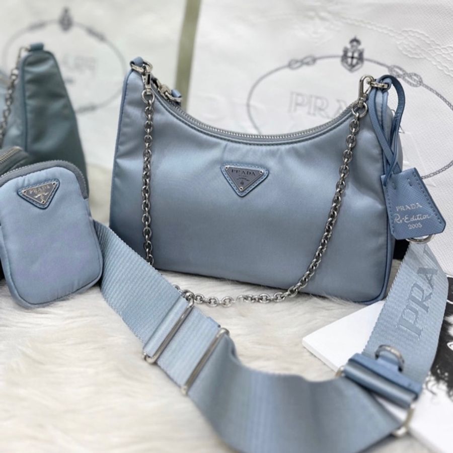 Prada Re-Edition 2005再生尼龍手袋-霧霾藍-3