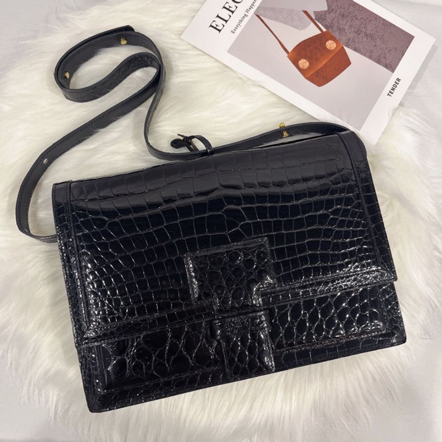 Delvaux 德爾沃 比利時皇室御用 黑色鱷魚皮材質 肩背包/手提包/手拿晚宴包-0