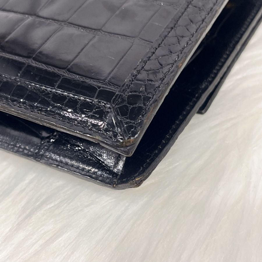 Delvaux 德爾沃 比利時皇室御用 黑色鱷魚皮材質 肩背包/手提包/手拿晚宴包-5