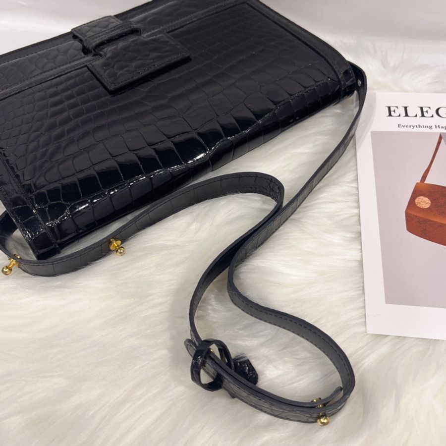 Delvaux 德爾沃 比利時皇室御用 黑色鱷魚皮材質 肩背包/手提包/手拿晚宴包-9