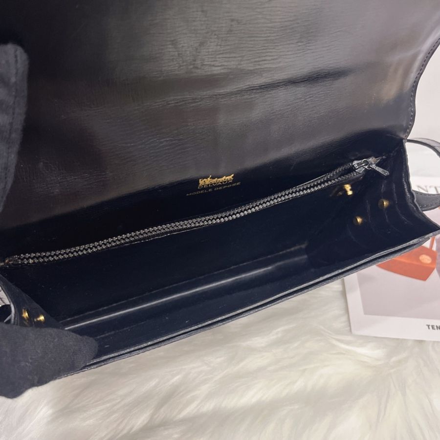 Delvaux 德爾沃 比利時皇室御用 黑色鱷魚皮材質 肩背包/手提包/手拿晚宴包-10