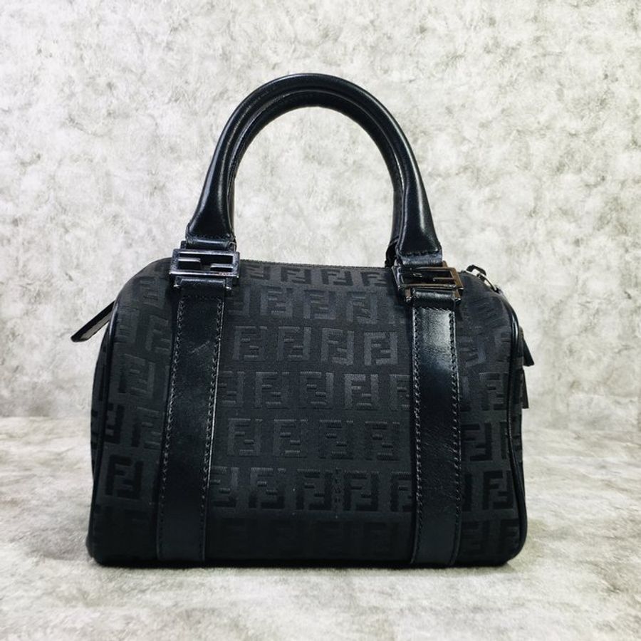 FENDI 芬迪 黑色老花緹花布 波士頓包 speedy 手提包/斜背包/肩背包-1
