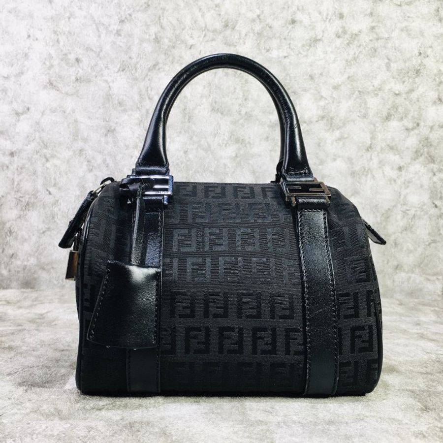 FENDI 芬迪 黑色老花緹花布 波士頓包 speedy 手提包/斜背包/肩背包-0