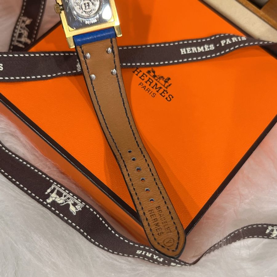 Hermes 愛馬仕 藍色全皮金釦 CDC 石英錶造型錶/手鐲/手環/手錶/飾品-7