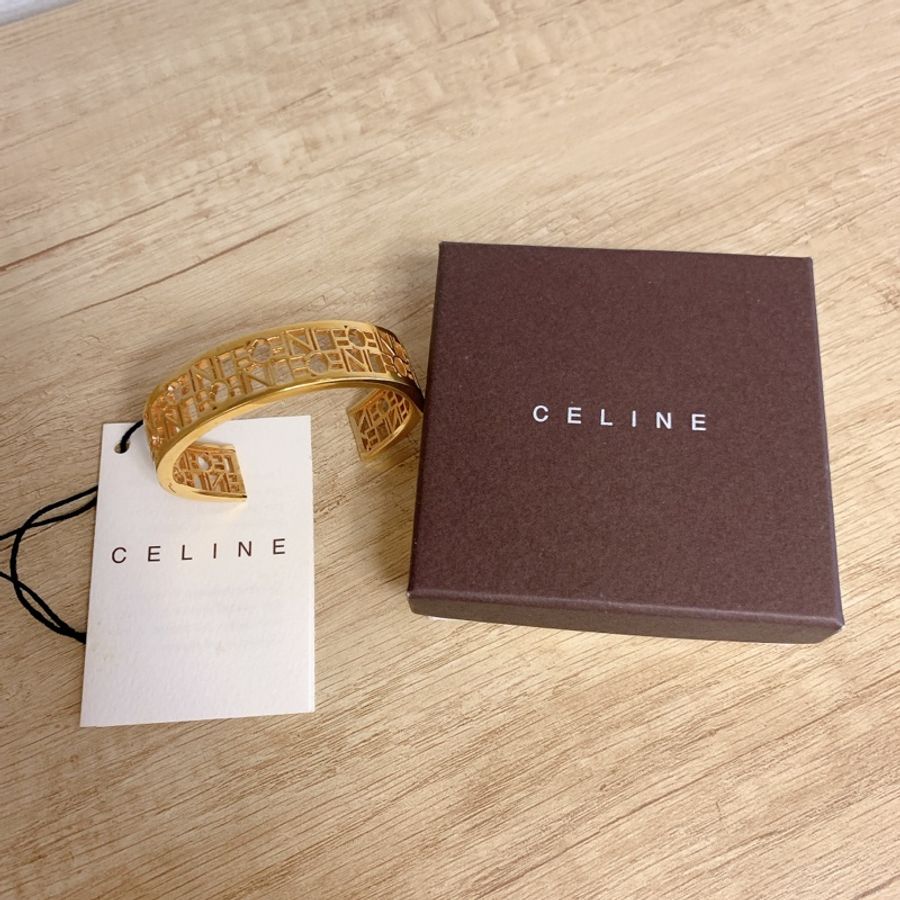 vintage CELINE 絕版金色字母logo鏤空手環-0