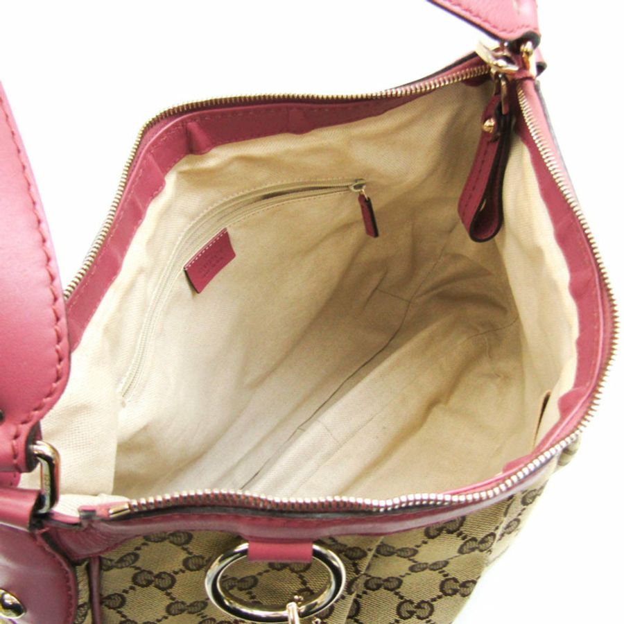【日本直送】Gucci Sukey 232955 女士皮革，GG 帆布托特包米色，深棕色，粉色-2
