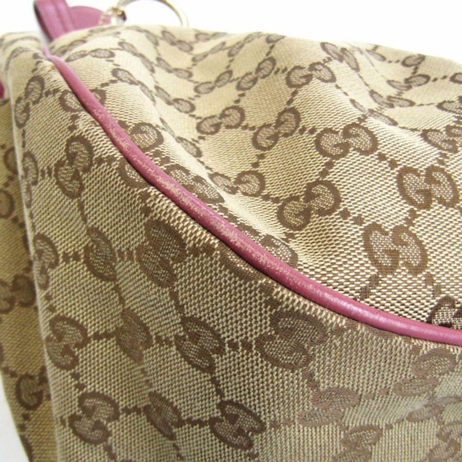 【日本直送】Gucci Sukey 232955 女士皮革，GG 帆布托特包米色，深棕色，粉色-3