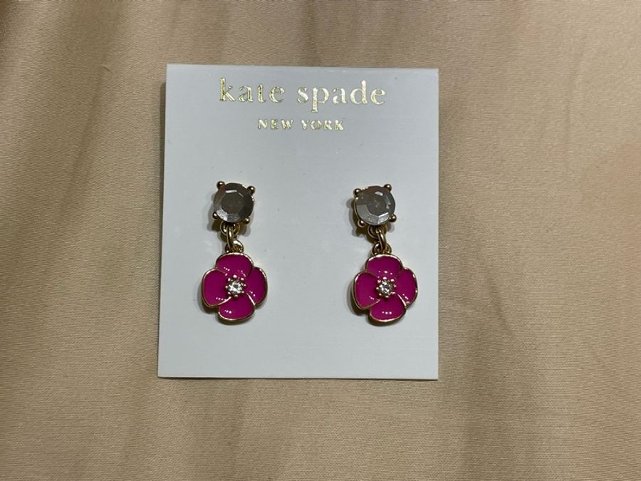 KATE SPADE 莓紅色花花耳環 Vibrant Pink Floral Earrings-0