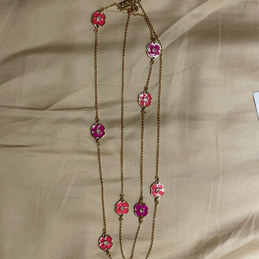KATE SPADE 莓紅色花朵項鍊 Vibrant Pink Floral necklace-0