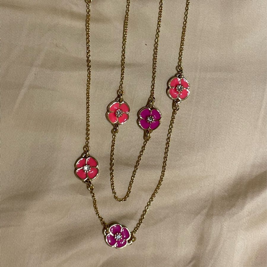 KATE SPADE 莓紅色花朵項鍊 Vibrant Pink Floral necklace-2
