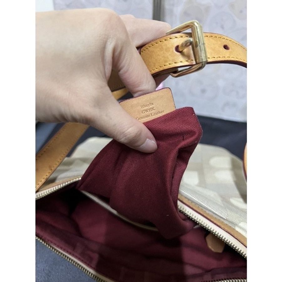 🧐BALLY 卡其色真皮和單寧布款肩背包置物大方包 古董包復古包- 2個包-3