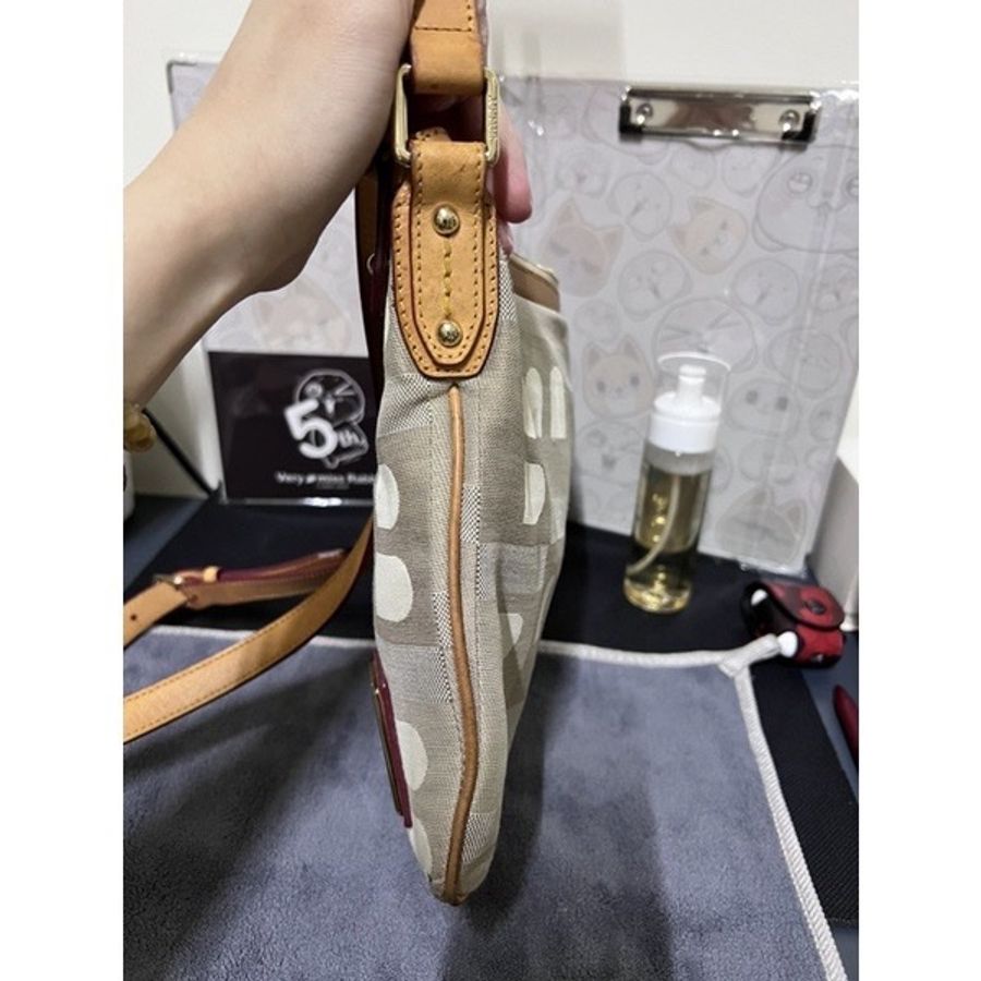 🧐BALLY 卡其色真皮和單寧布款肩背包置物大方包 古董包復古包- 2個包-5
