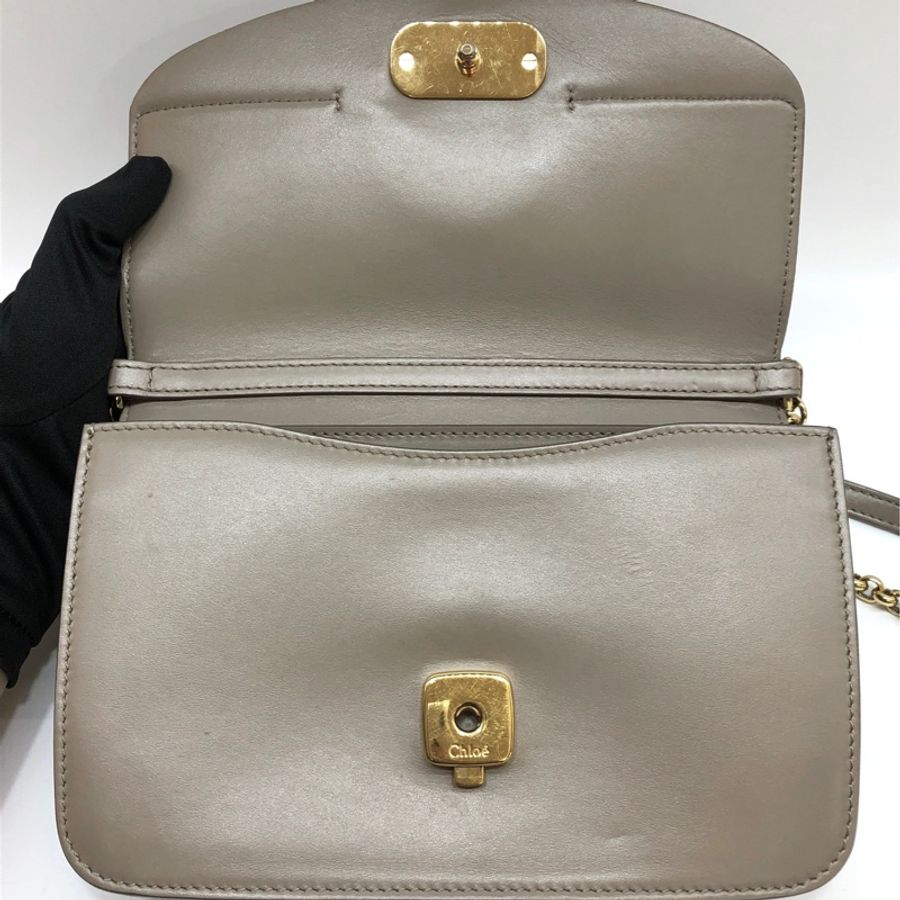 CHLOE C BAG系列牛皮翻蓋斜背鍊包(灰)-5