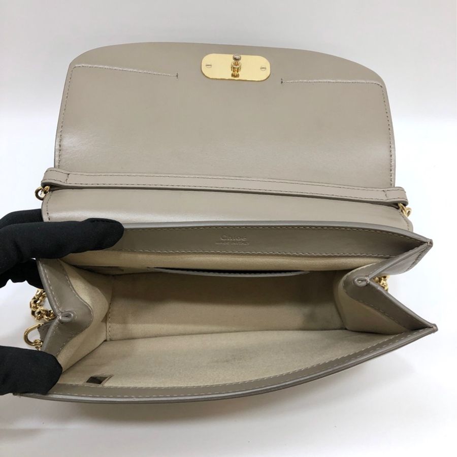 CHLOE C BAG系列牛皮翻蓋斜背鍊包(灰)-6